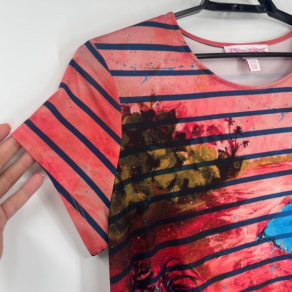 Leoma Lovegrove Art Print Dress Sz XLP Tropical Resort Cafe Terrace Boho Whimsi - Picture 3 of 9